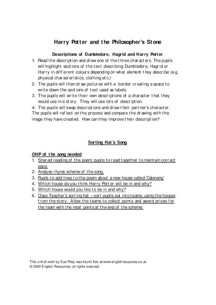 Harry Potter and the Philosopher's Stone Worksheet