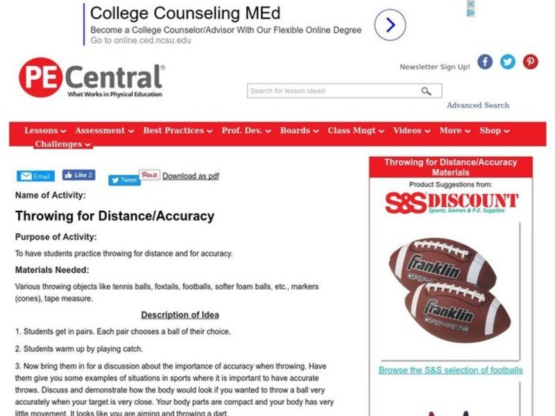 Throwing for Distance/Accuracy Lesson Plan