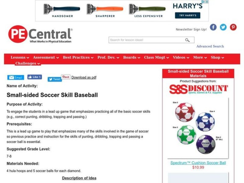 Small-sided Soccer Skill Baseball Lesson Plan