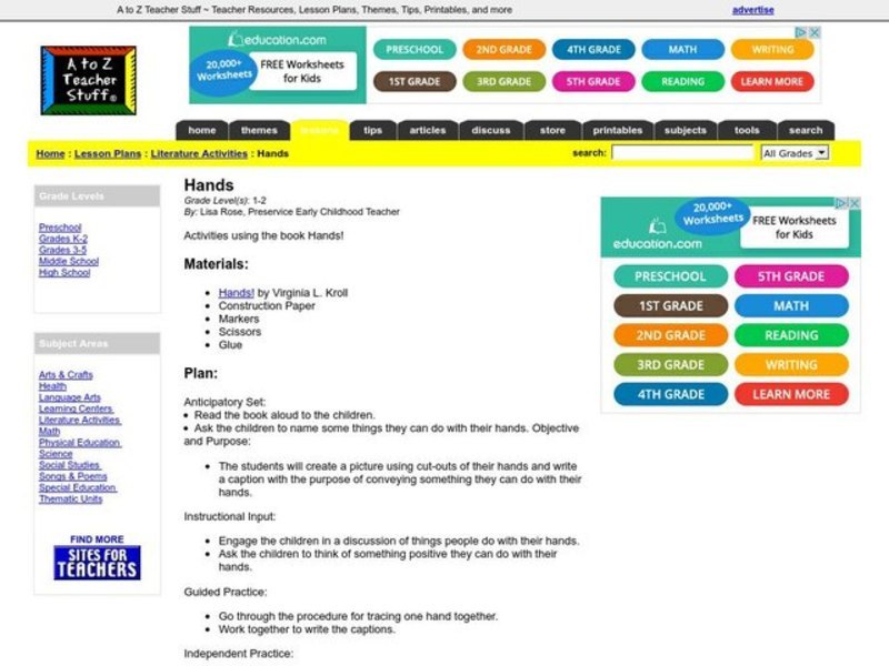 Hands Lesson Plan