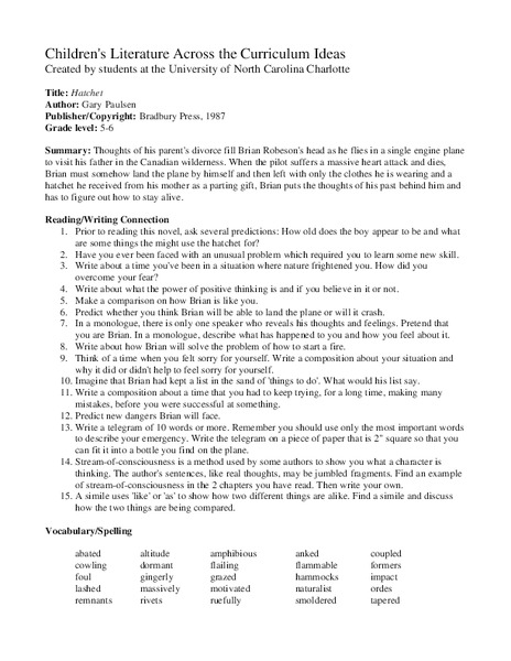 Hatchet Lesson Plan