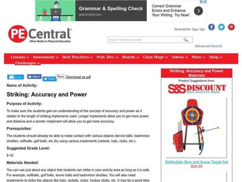 Striking: Accuracy and Power Lesson Plan