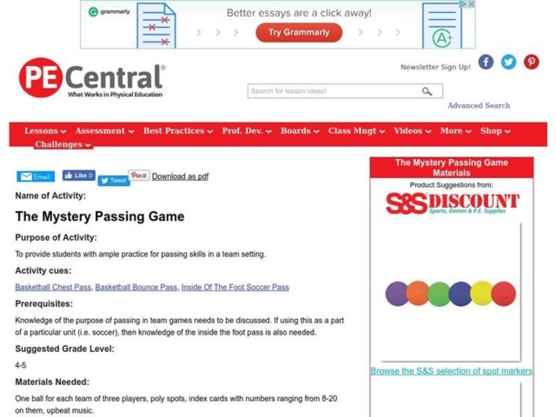 PEC: Lesson Plans for Physical Education Lesson Plan