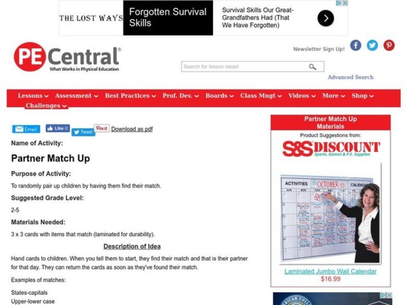 Partner Match Up Lesson Plan