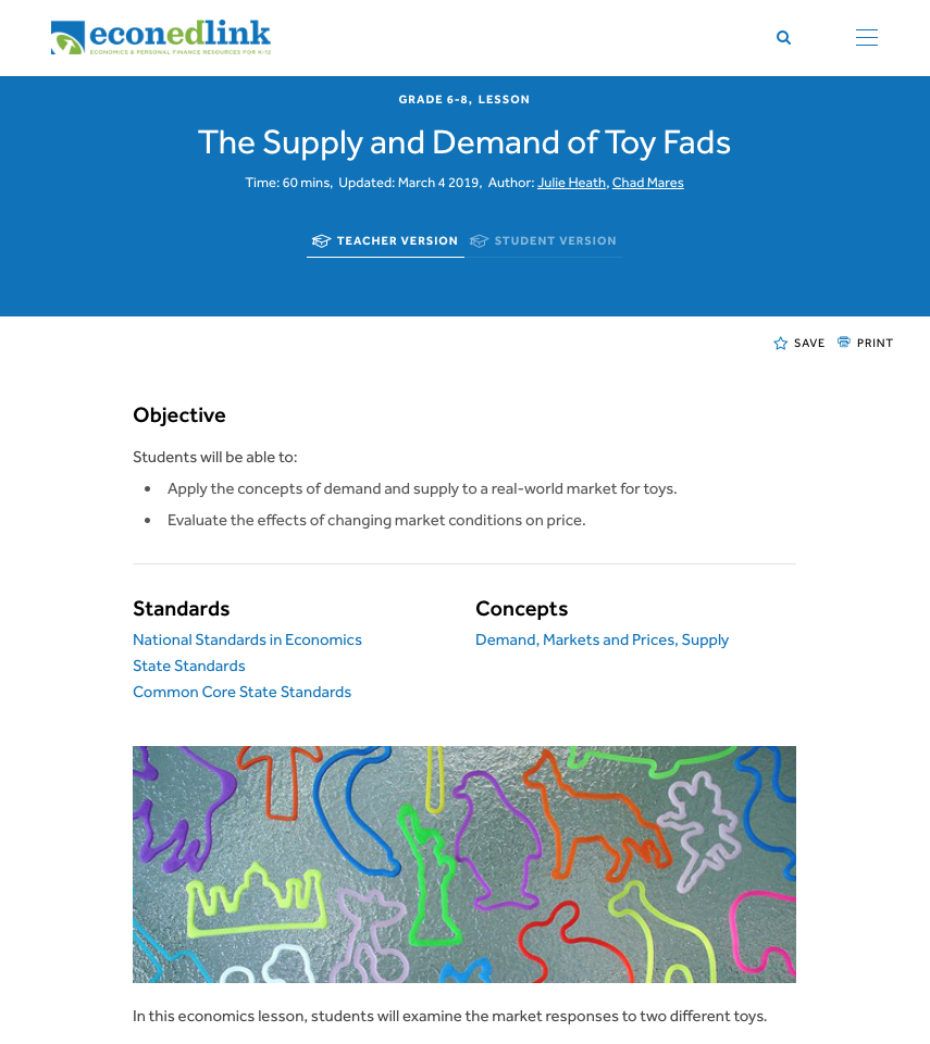 A Lesson on the Supply and Demand of Toy Fads Lesson Plan