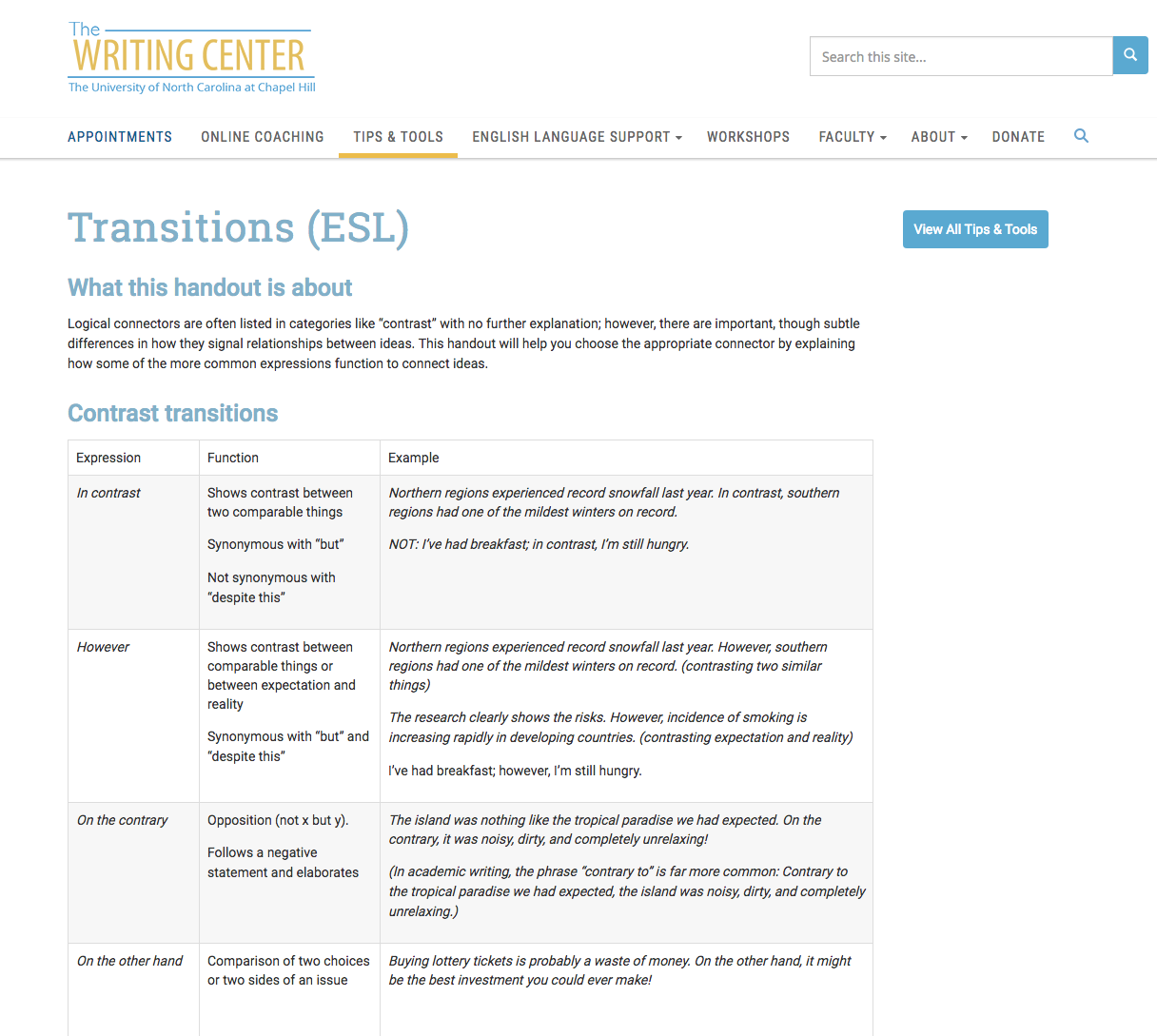 Transitions (ESL) Website