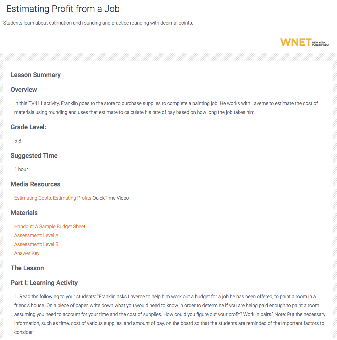 Estimating Profit from a Job Lesson Plan