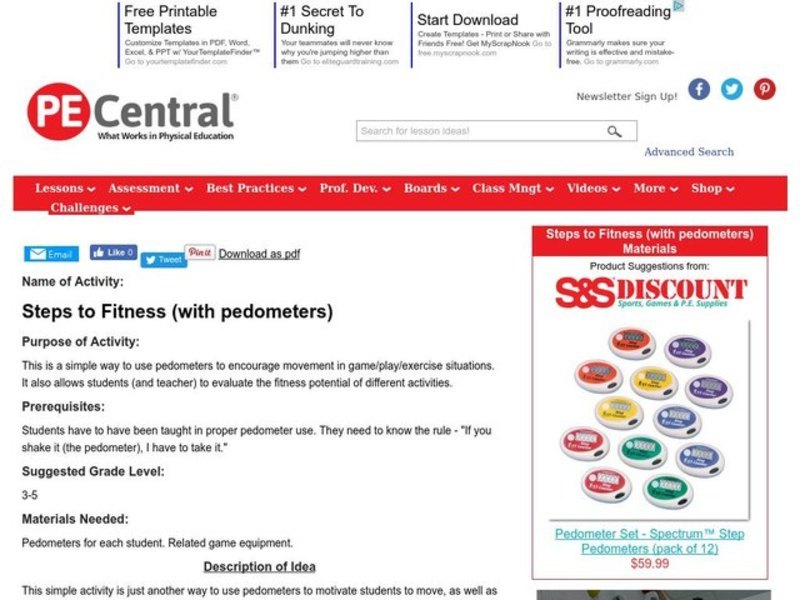 Steps to Fitness (with pedometers) Lesson Plan