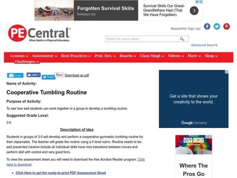 Cooperative Tumbling Routine Lesson Plan