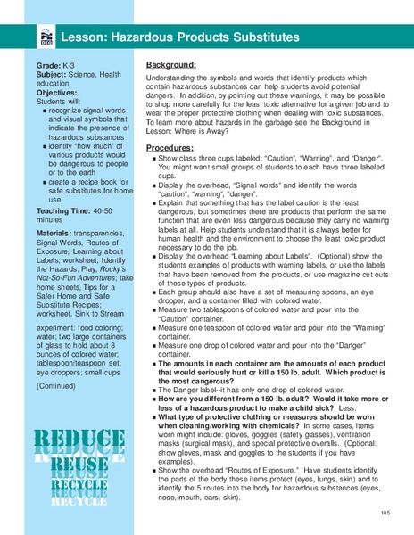 Hazardous Products Substitutes Lesson Plan