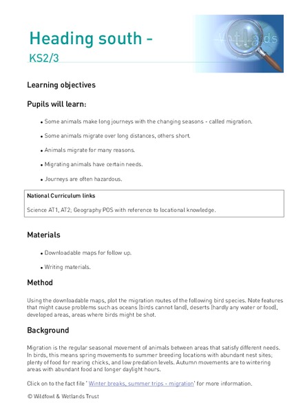Heading South Lesson Plan