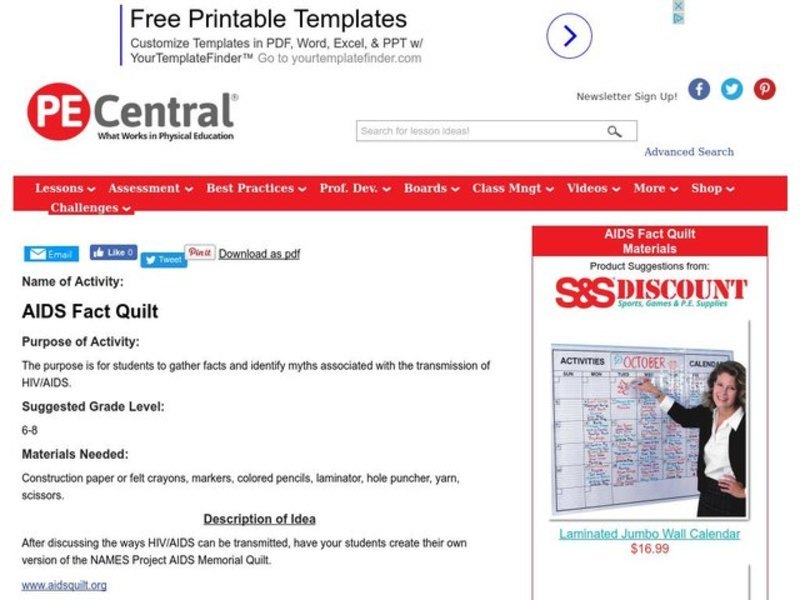 AIDS Fact Quilt Lesson Plan