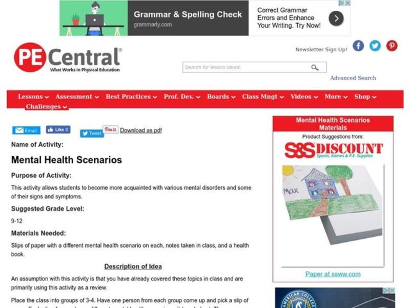 Mental Health Scenarios Lesson Plan