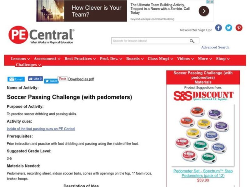 Soccer Passing Challenge (with Digi-walker pedometers) Lesson Plan