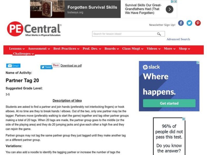 Partner Tag 20 Lesson Plan