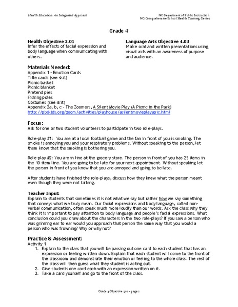 Health Education: An Integrated Approach Lesson Plan