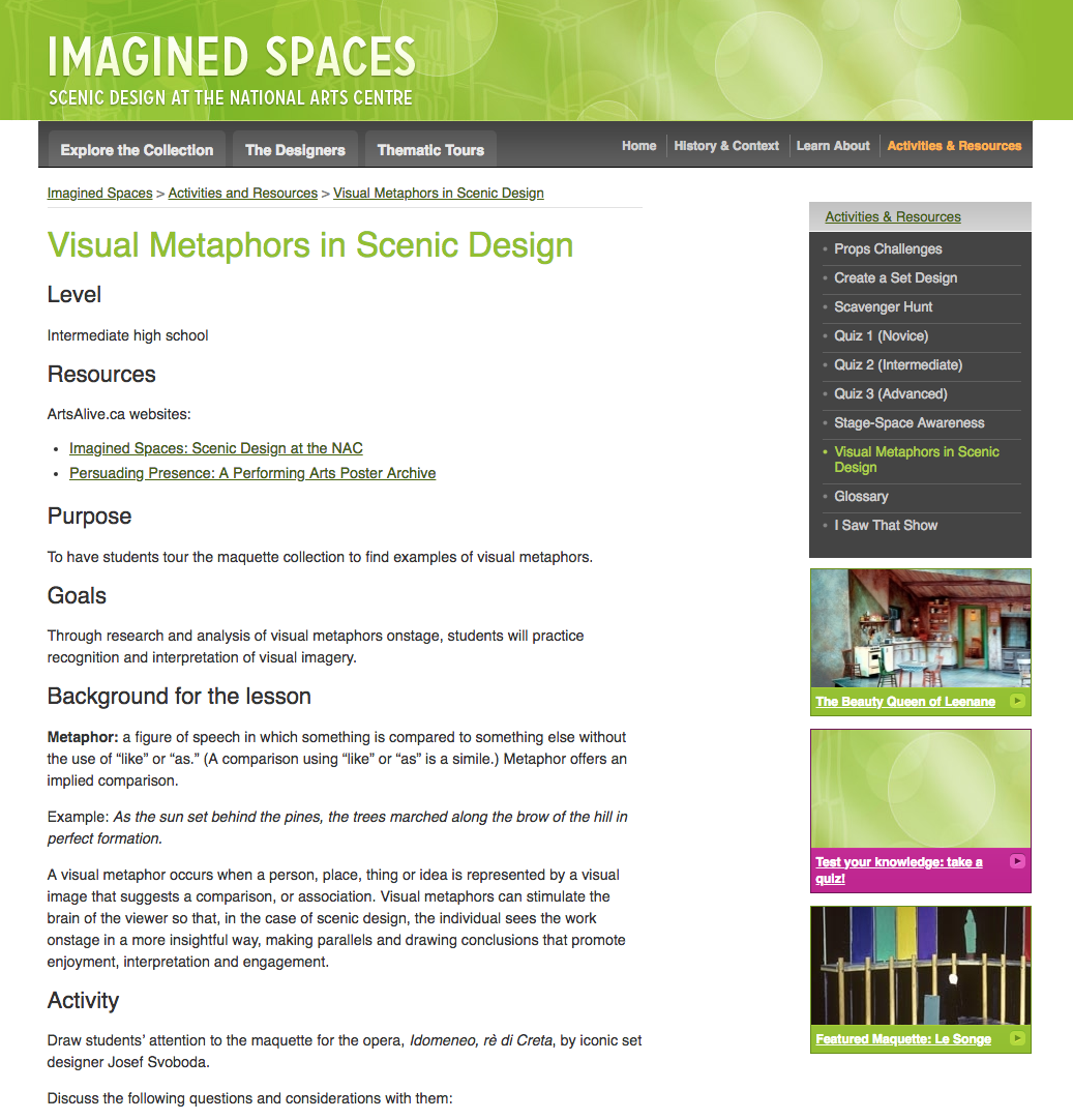 Visual Metaphors in Scenic Design: Activity Activity