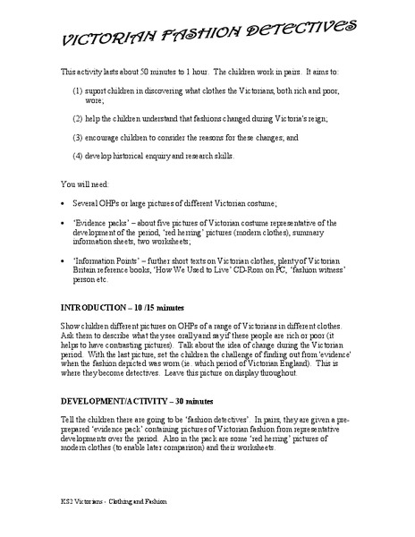 Victorian Fashion Detectives Activity