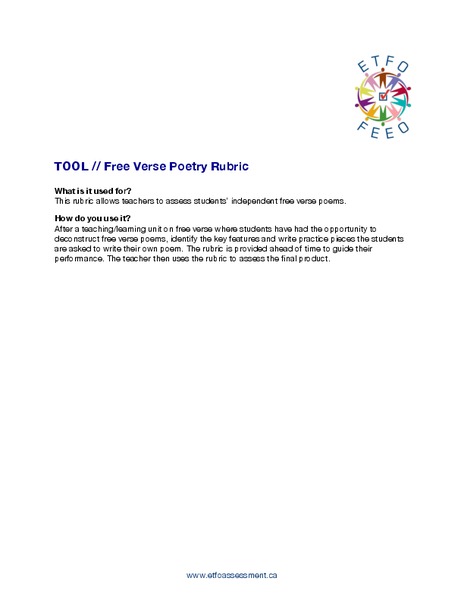 Free Verse Poetry Rubric Printables