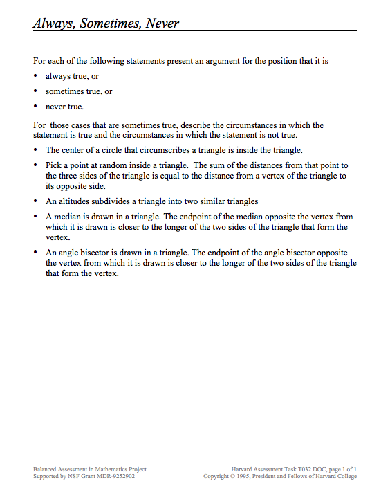 Always, Sometimes, Never Assessment