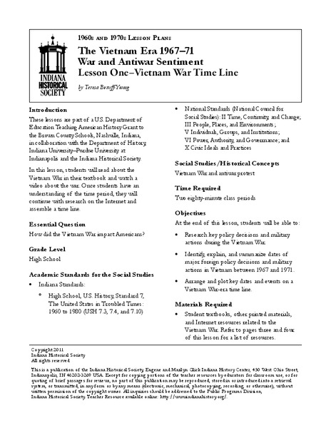 Lesson One – Vietnam War Time Line Lesson Plan
