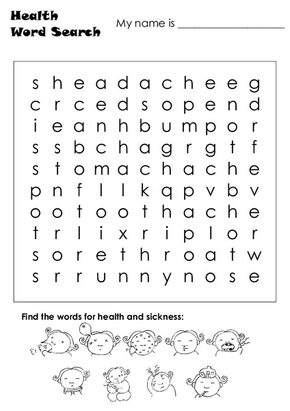 Health Word Search Worksheet