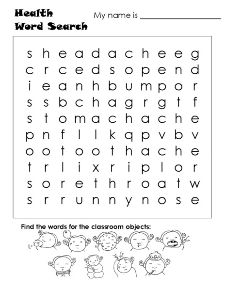 Health Word Search Worksheet