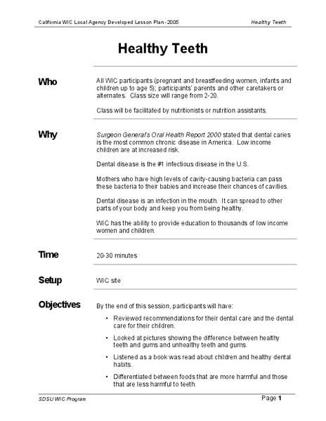 Healthy Teeth Lesson Plan