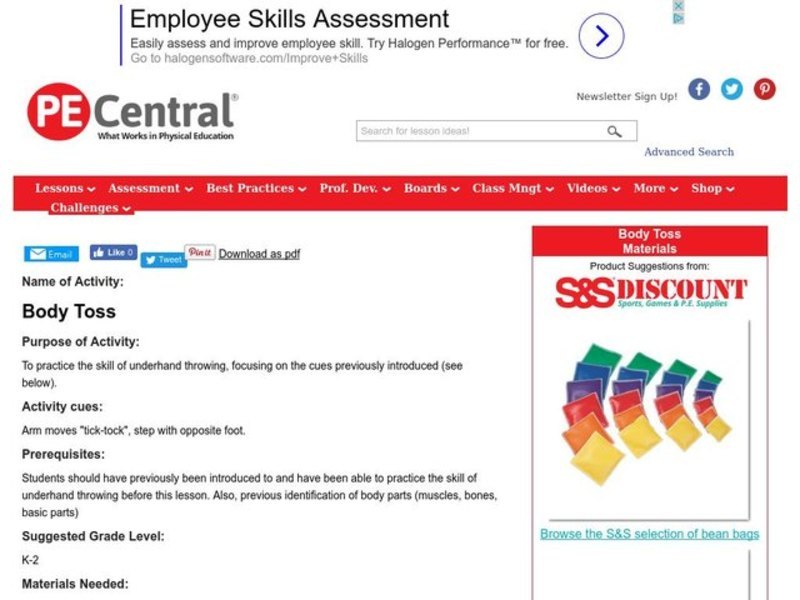 Body Toss Lesson Plan