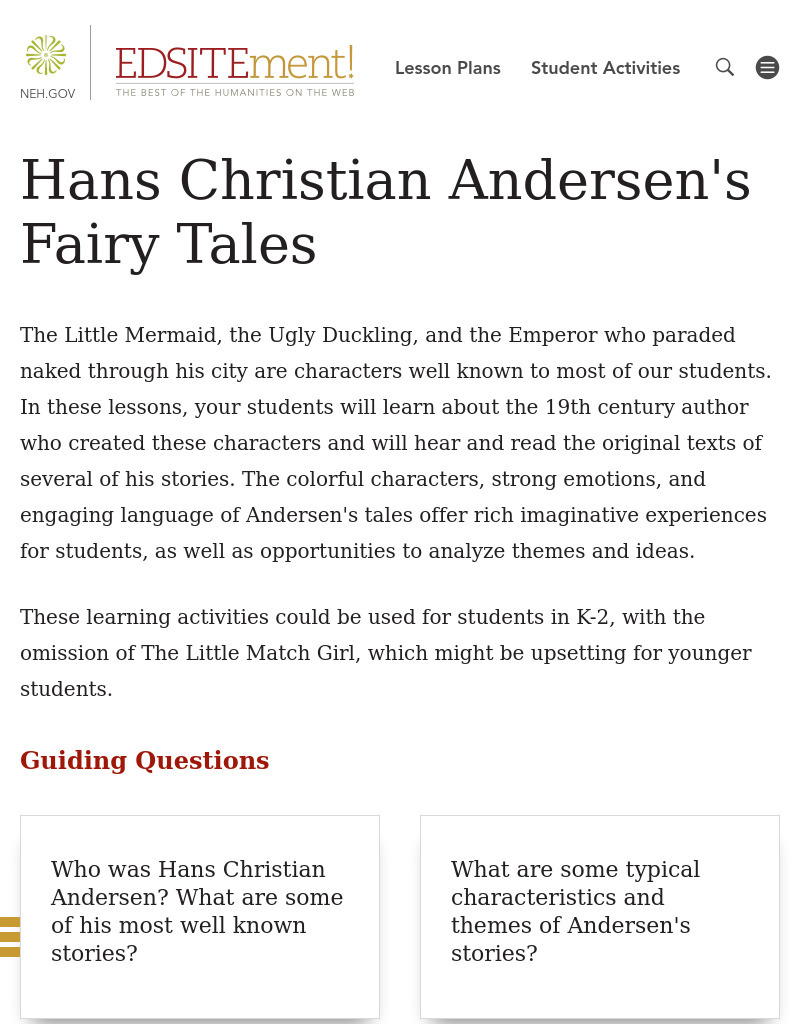 Hans Christian Andersen's Fairy Tales Lesson Plan