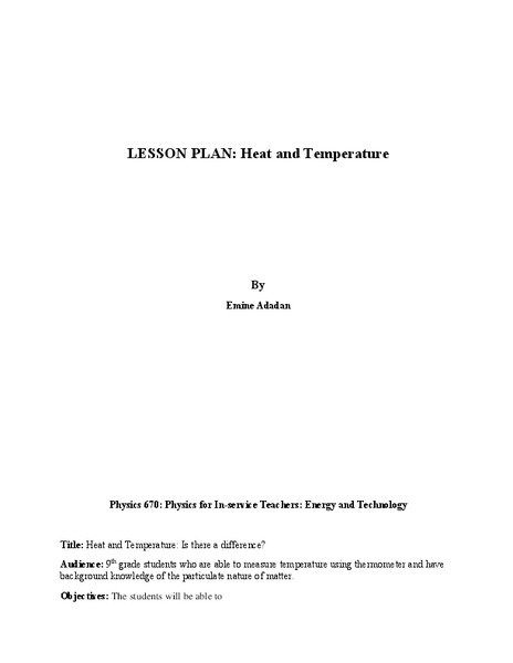 Heat and Temperature Lesson Plan
