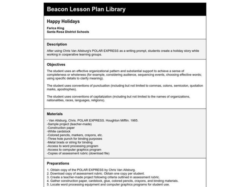 Happy Holidays Lesson Plan