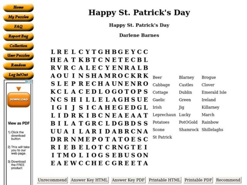 Happy St. Patrick's Day Worksheet