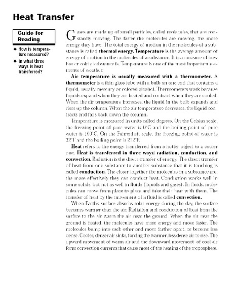 Heat Transfer Worksheet