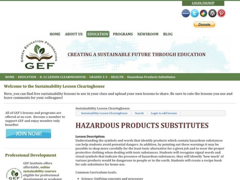 Hazardous Products Substitutes Lesson Plan