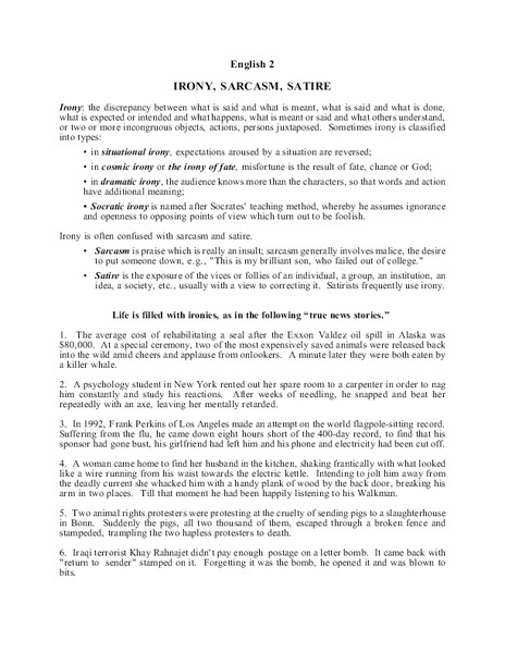 Irony, Sarcasm, Satire Handout