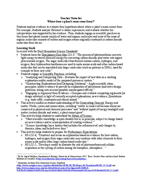 Where Does a Plant's Mass Come From? Activity