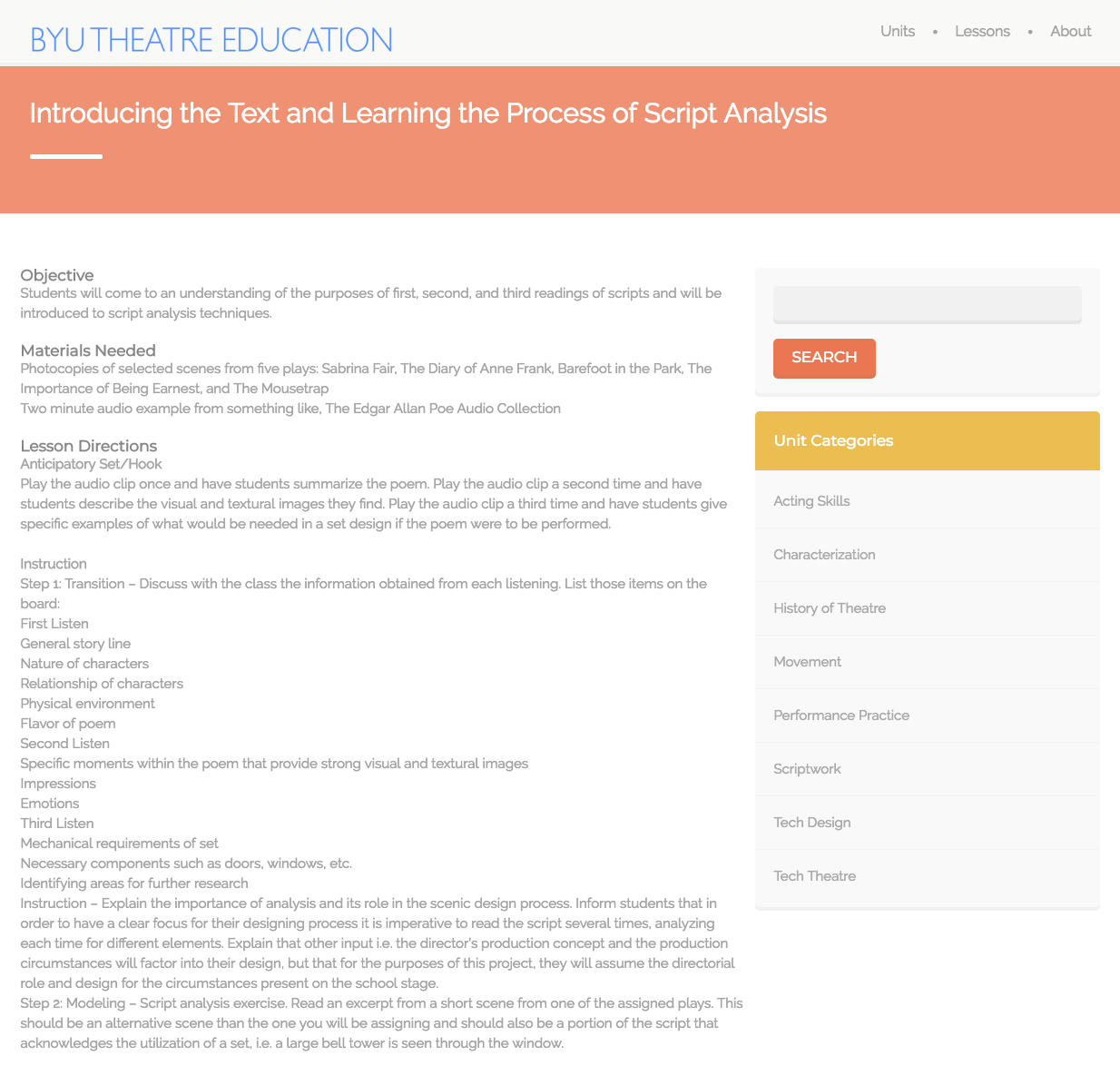 Introducing the Text and Learning the Process of Script Analysis Lesson Plan