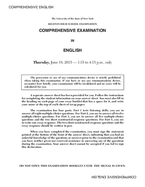 Comprehensive English Examination: June 2015 Assessment