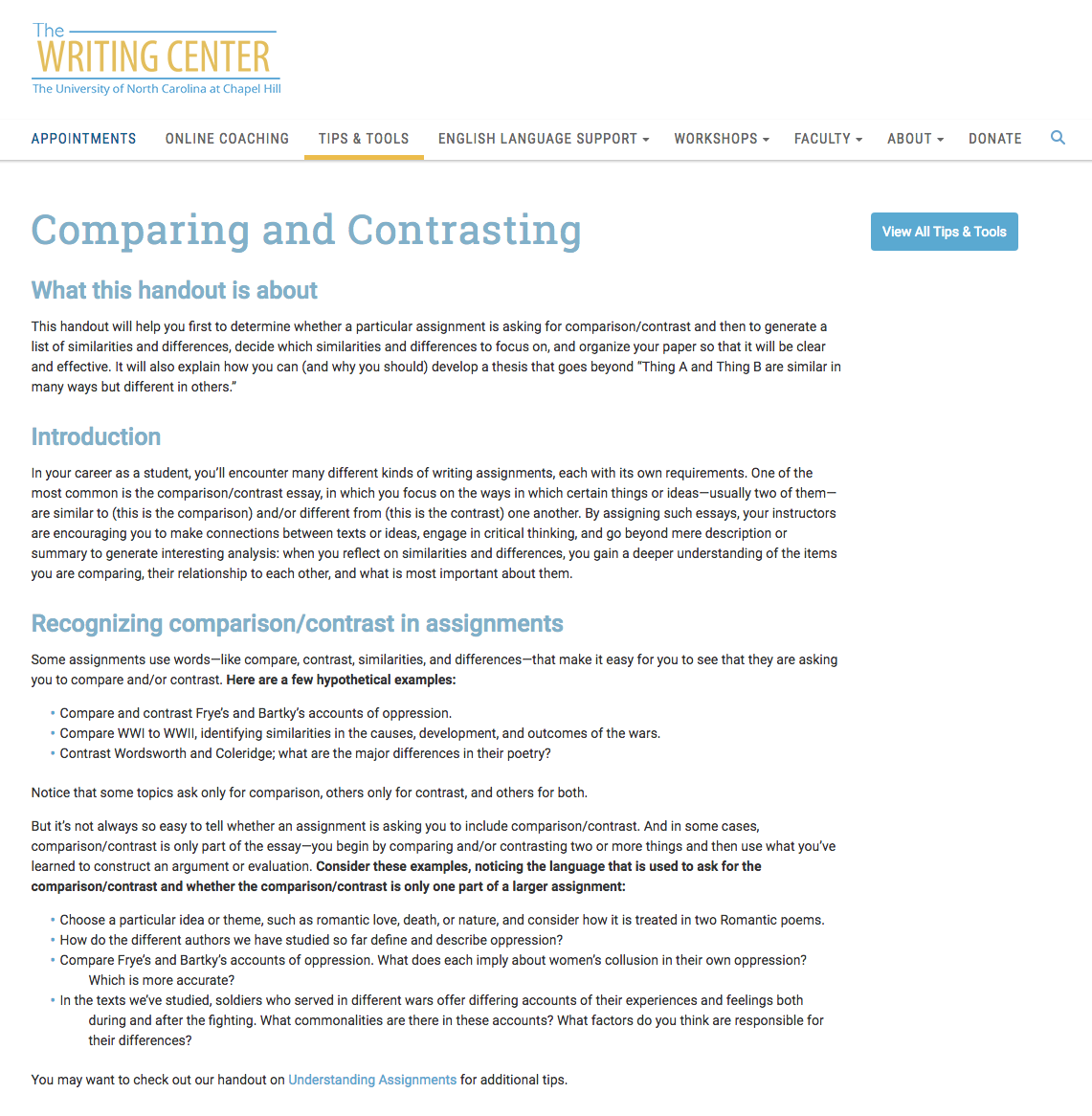 Comparing and Contrasting Website