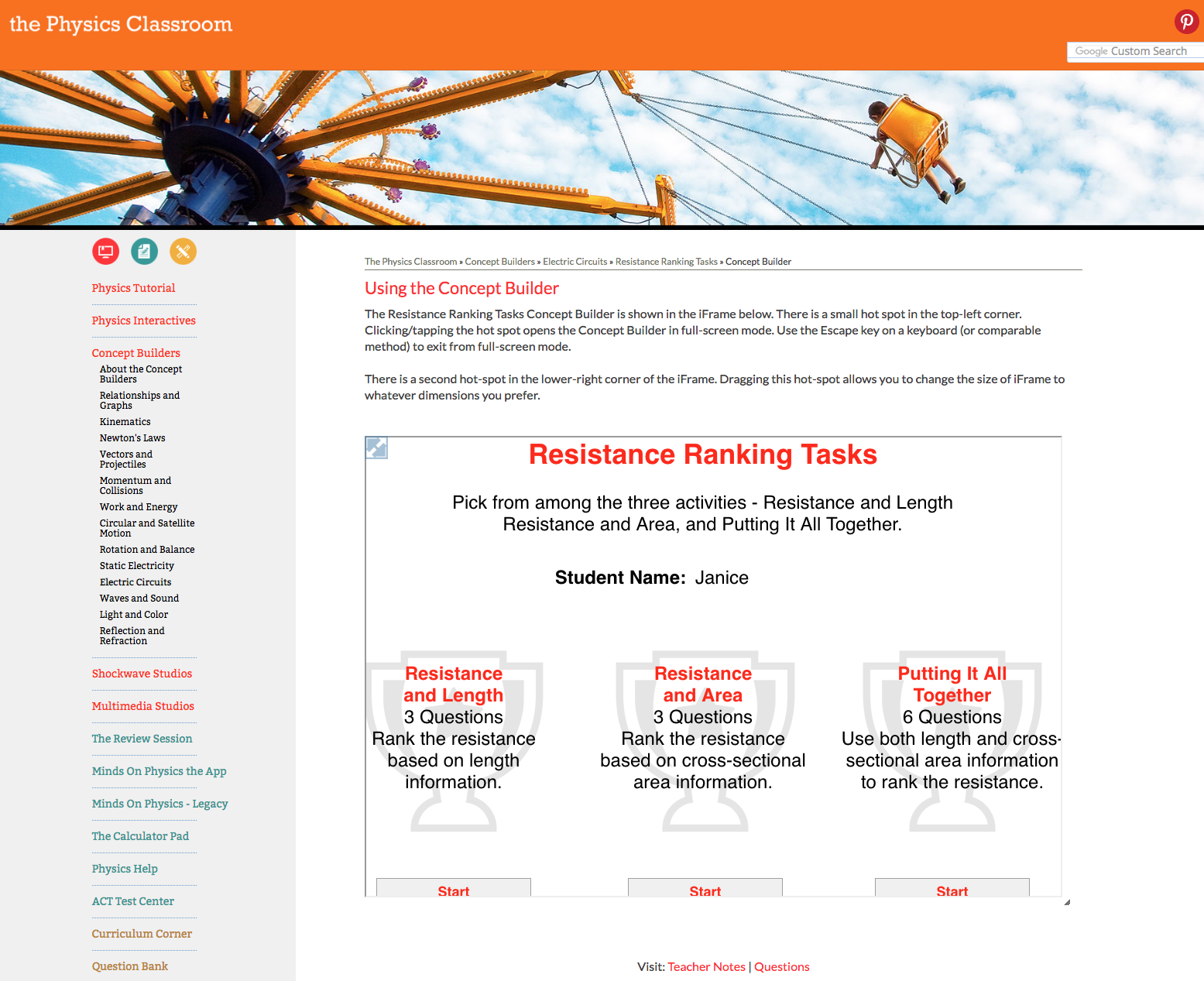 Resistance Ranking Tasks Interactive
