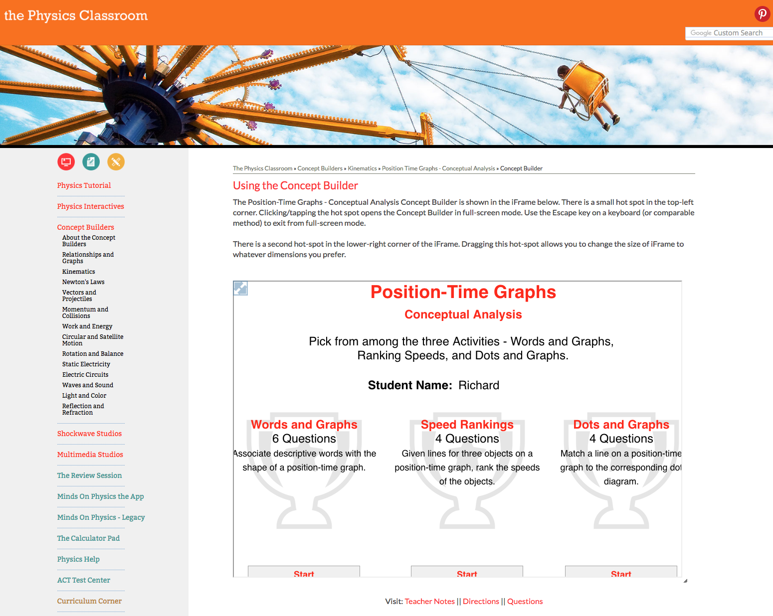 Position-Time Graphs - Conceptual Analysis Interactive