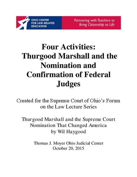 Four Activities: Thurgood Marshall and the Nomination and Confirmation of Federal Judges Lesson Plan