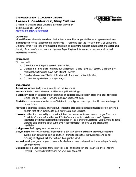 One Mountain, Many Cultures Lesson Plan