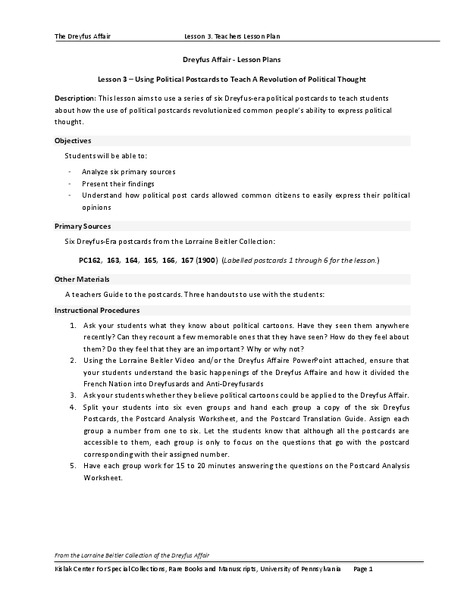 Using Political Postcards to Teach a Revolution of Political Thought Lesson Plan