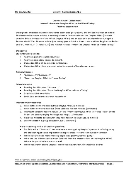 From the Dreyfus Affair to the World Today Lesson Plan