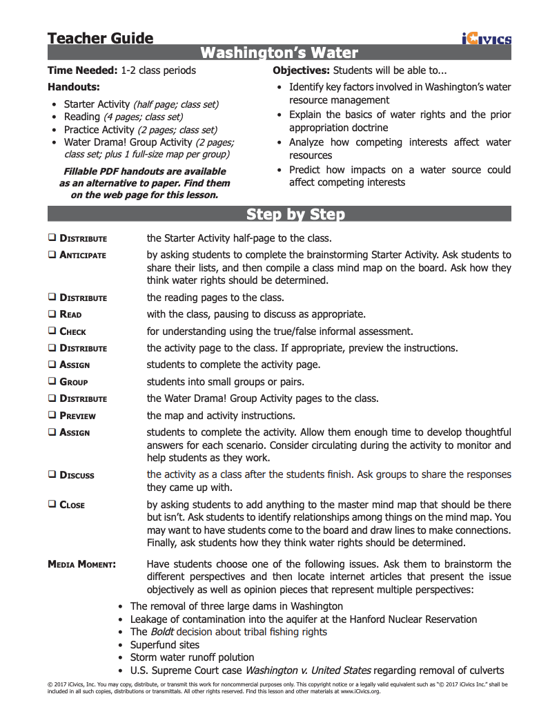 Washington’s Water Lesson Plan