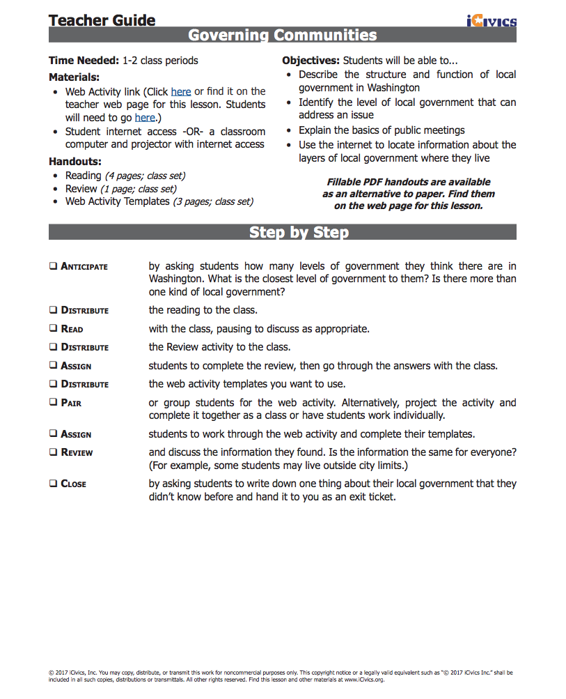 Governing Communities Lesson Plan