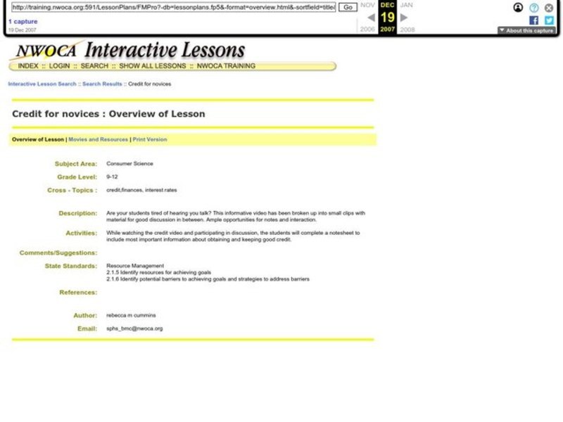 Credit for novices Lesson Plan