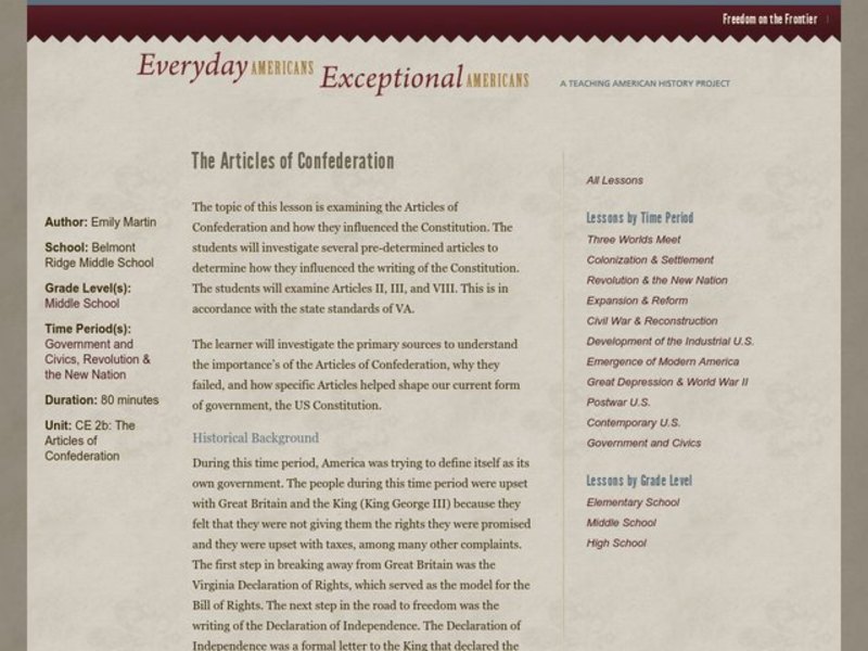 The Articles of Confederation Lesson Plan